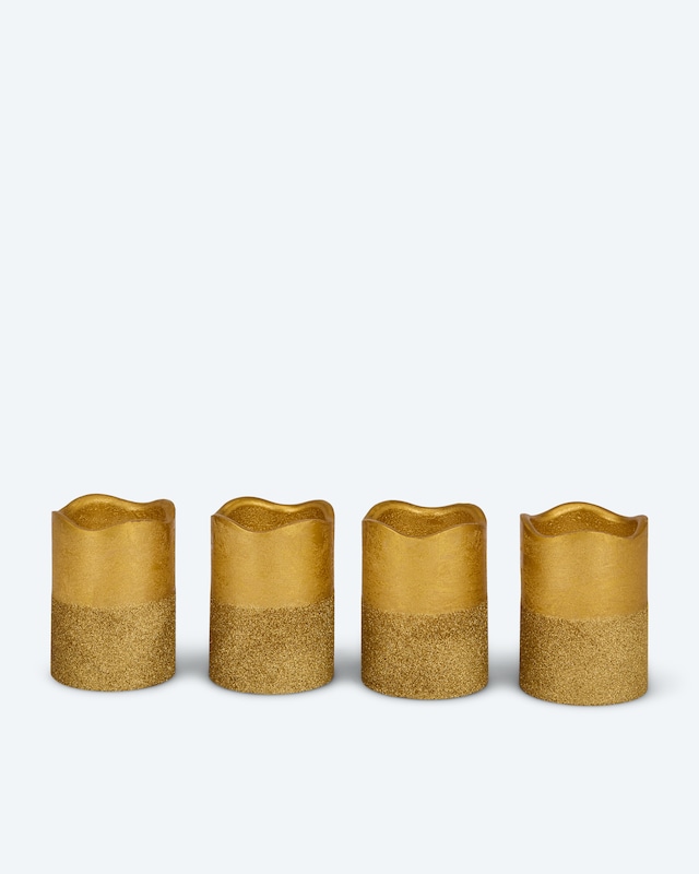 LED-Stumpenkerzen in Metallic-Glitzer, 4tlg.