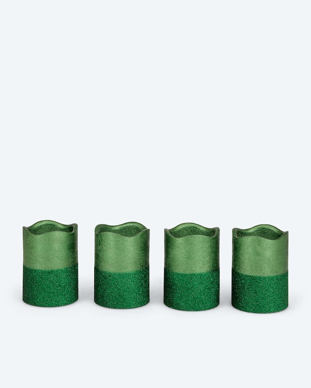 LED-Stumpenkerzen in Metallic-Glitzer, 4tlg.