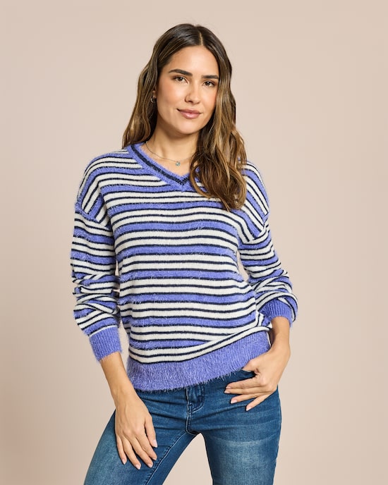 Produktabbildung für Streifenpullover mit Flauschgarn