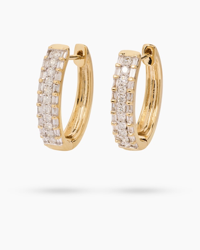 Creolen mit Brillant + Diamant, ca. 0,50 ct
