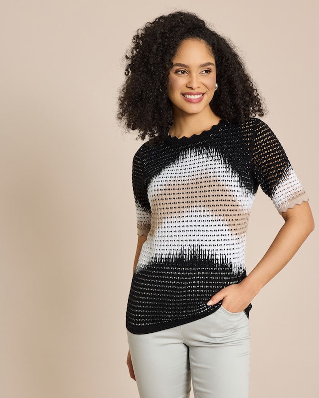Pullover Lochstrick platzierter Druck