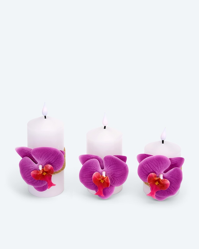 LED-Stumpenkerzen "Orchidee", 3tlg.