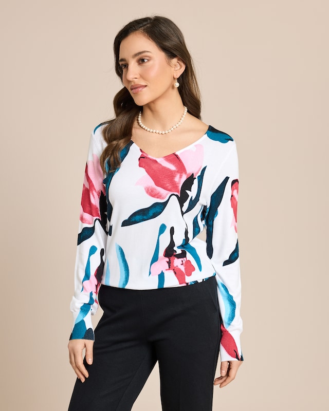 Pullover mit abstraktem Blumendruck