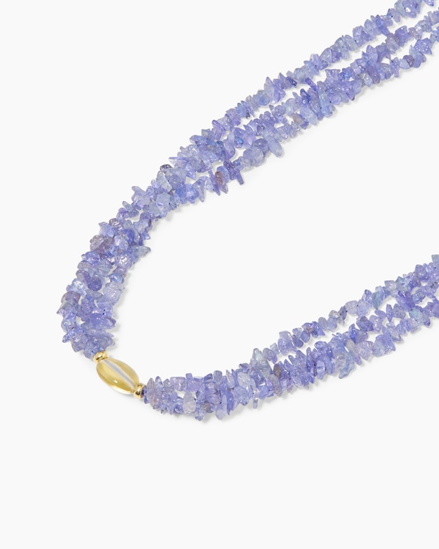 Collier mit Tansanit & Bergkristall/Blattgold-Dublette