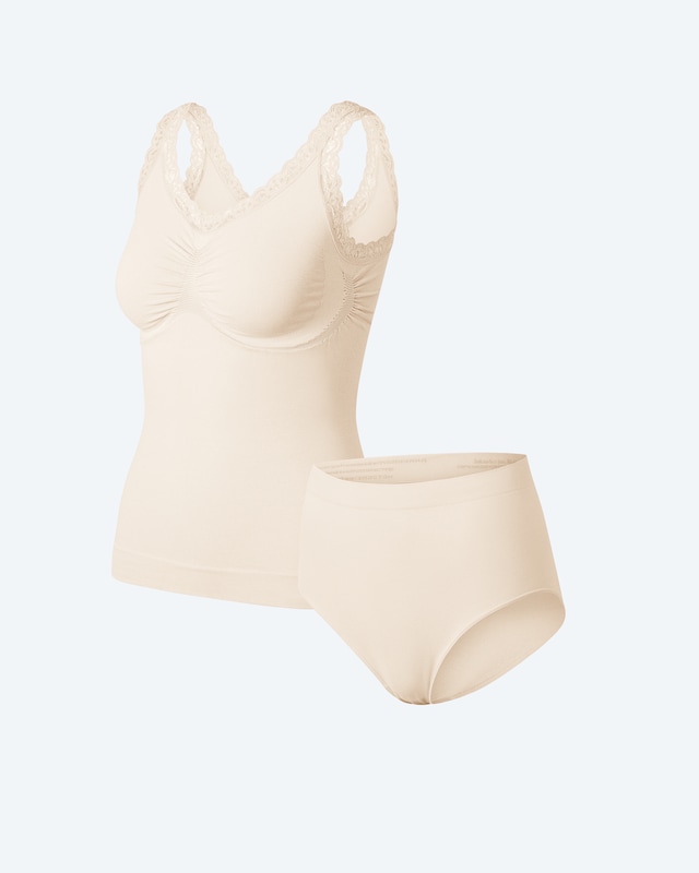 Melange Set: Leichttop mit Spitze und Slip