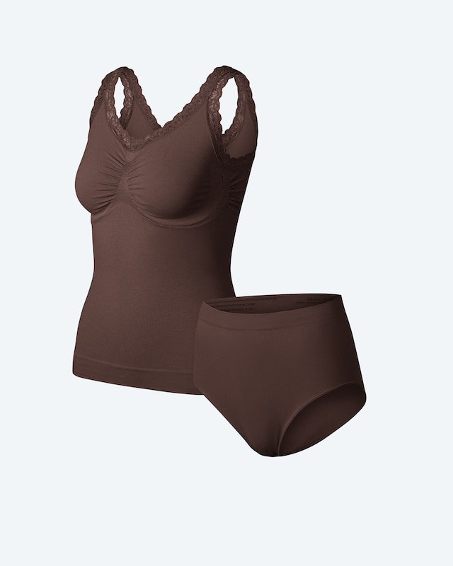 Melange Set: Leichttop mit Spitze und Slip
