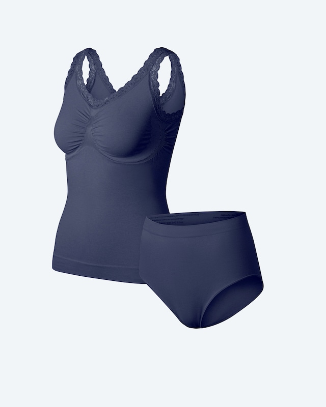 Melange Set: Leichttop mit Spitze und Slip