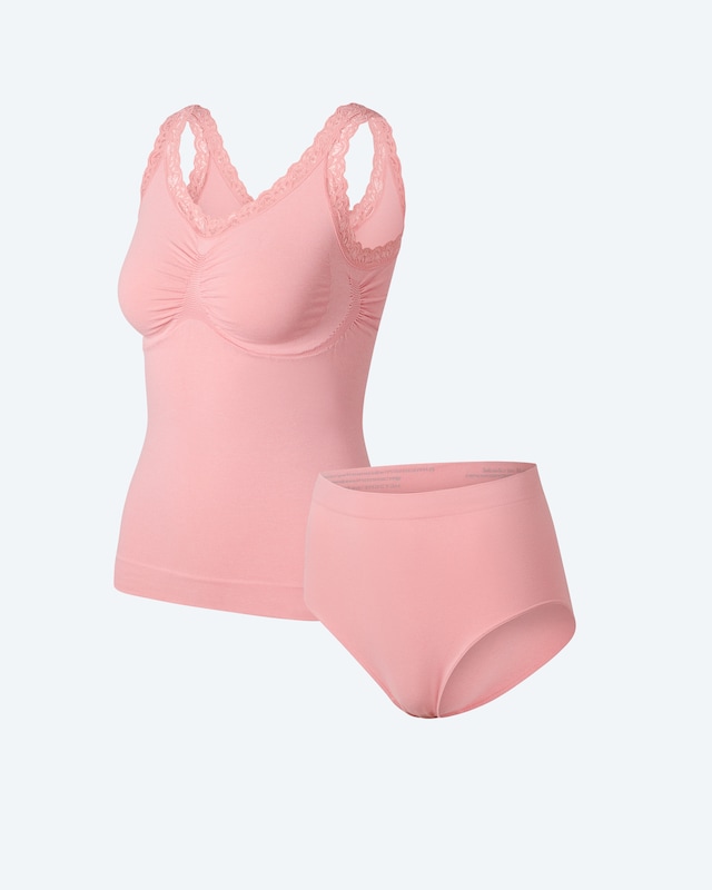 Melange Set: Leichttop mit Spitze und Slip