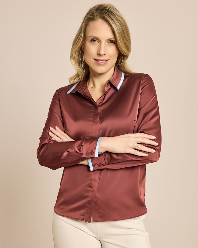 Satin Bluse mit Kontrastdetails
