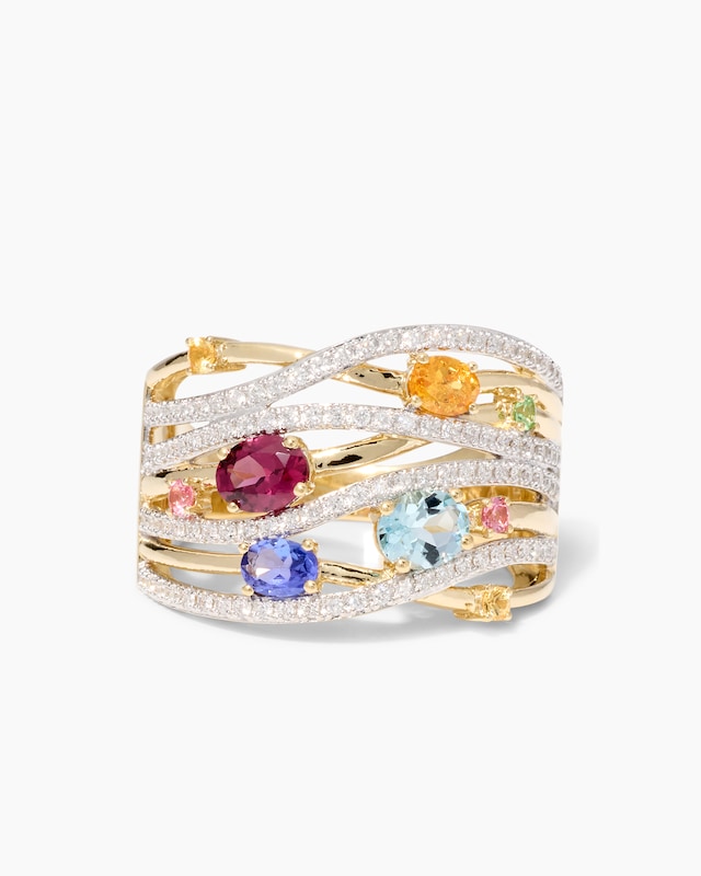 Ring mit Edelstein-Mix und Brillanten