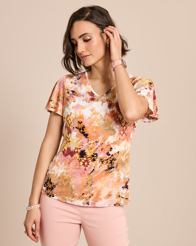 Shirt mit Flügelärmel und V-Ausschnitt