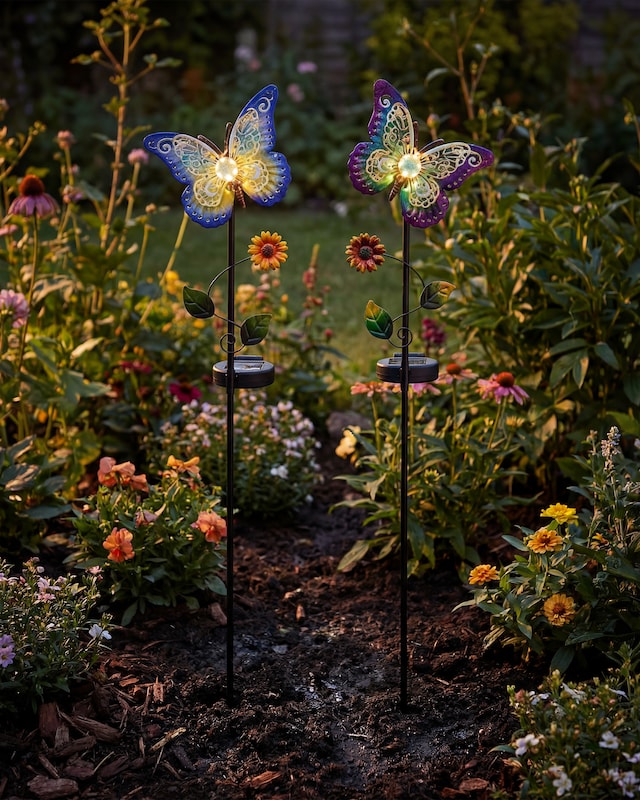 2 Solar-Gartenstecker "Plexiglas Schmetterling"