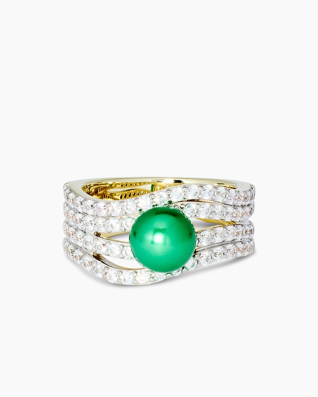 Ring mit Muschelkernperle & Zirkonia
